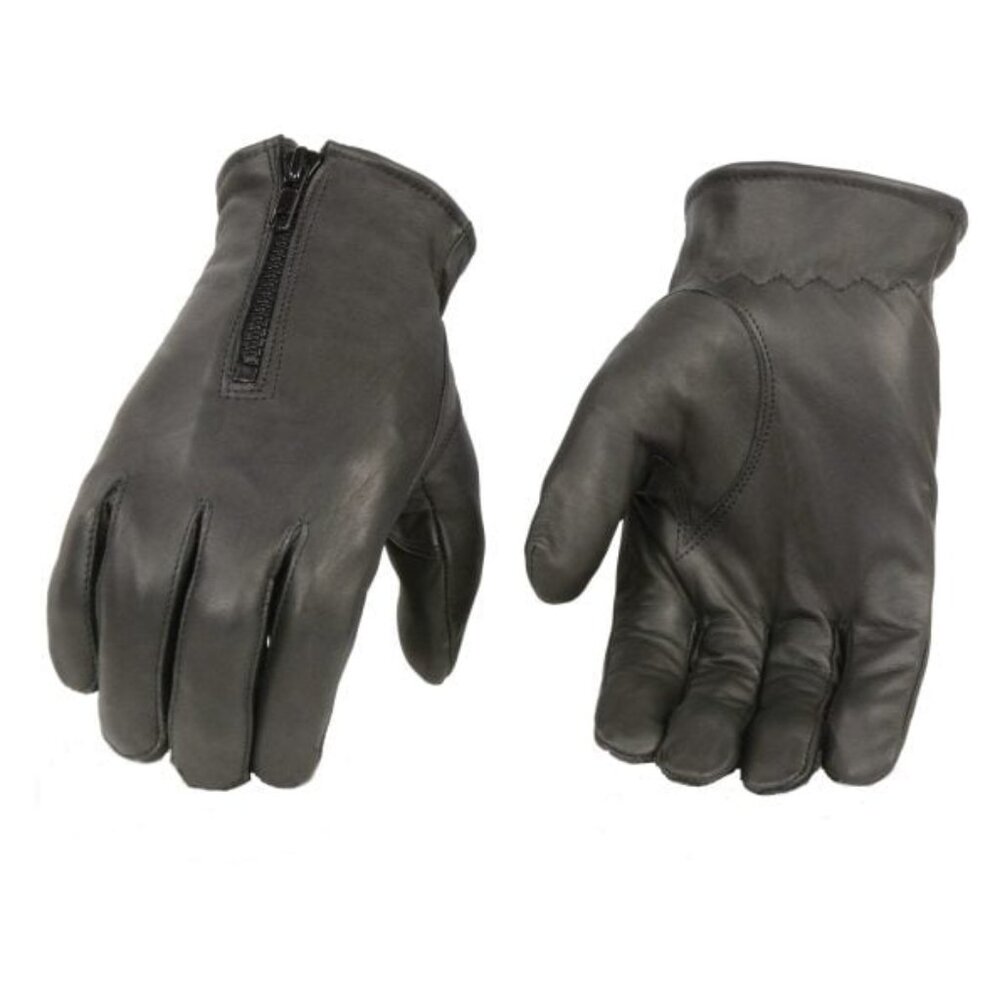Men’s Black Zipper Lambskin Leather Gloves